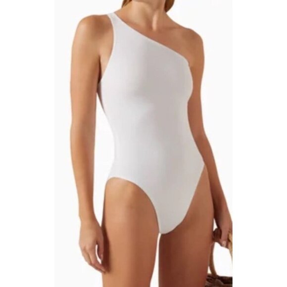 Norma Kamali Sz XS Swimsuit White Mio One Shoulder One Piece Designer Luxury - Picture 1 of 5